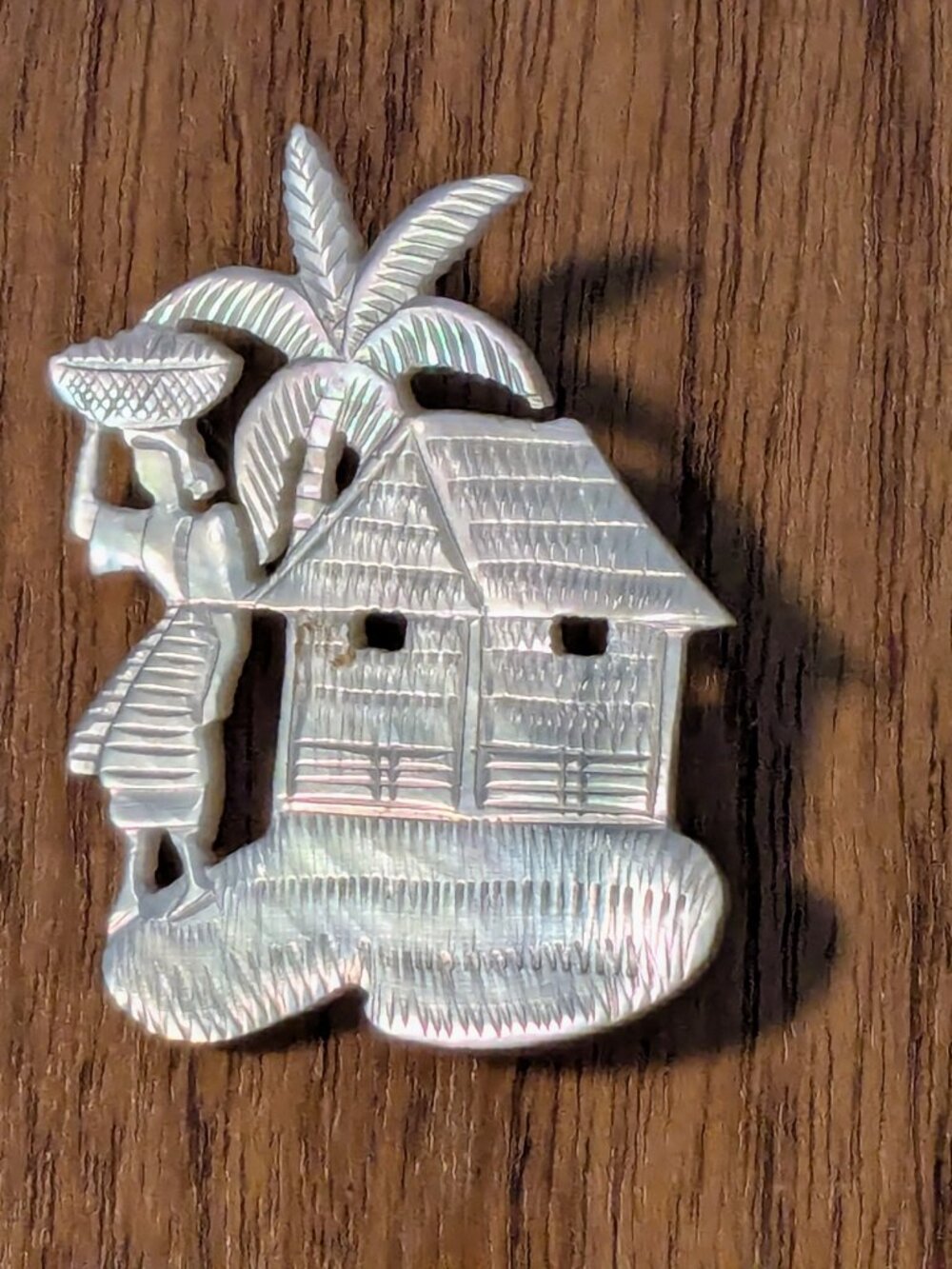 Vintage Carved Mother of Pearl Brooch Pin - Filipino Folk Art from Philippines